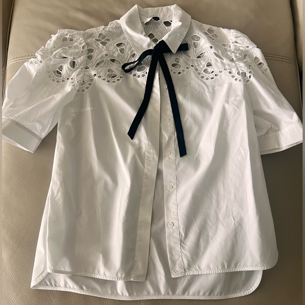Sandro Blouse  Laced top with Bow tie neckline